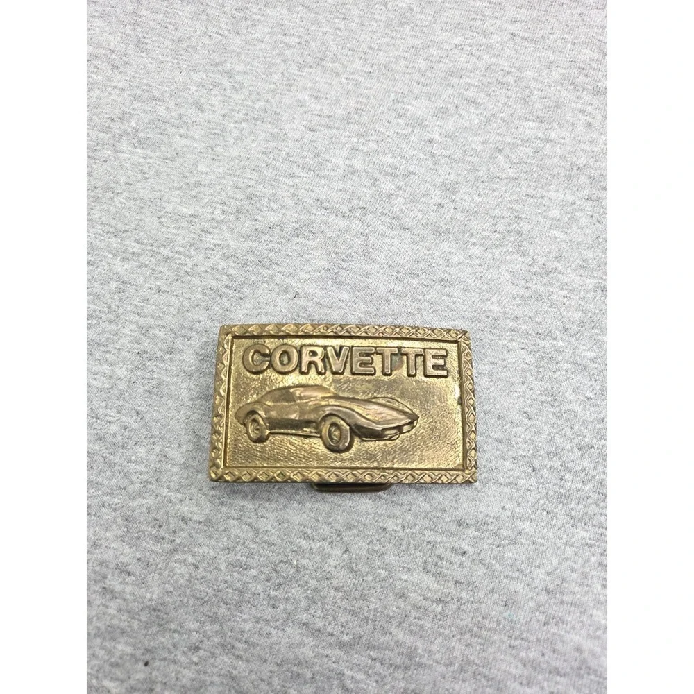 Vintage Solid Brass Chevrolet Stingray Corvette Racing Belt Buckle Automotive